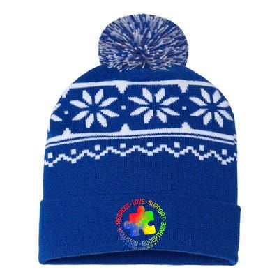 Autism Awareness Great Gift Respect Love Support Autism Cool Gift USA-Made Snowflake Beanie