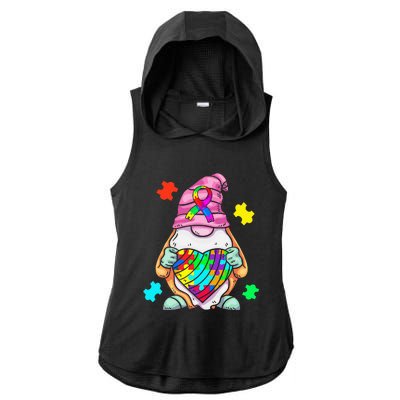 Autism Awareness Gnome Hugging Heart Acceptance Ladies PosiCharge Tri-Blend Wicking Draft Hoodie Tank