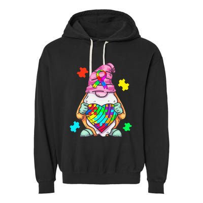 Autism Awareness Gnome Hugging Heart Acceptance Garment-Dyed Fleece Hoodie