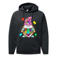 Autism Awareness Gnome Hugging Heart Acceptance Performance Fleece Hoodie