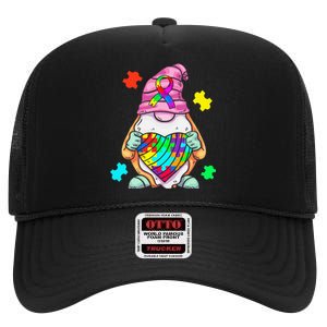 Autism Awareness Gnome Hugging Heart Acceptance High Crown Mesh Back Trucker Hat