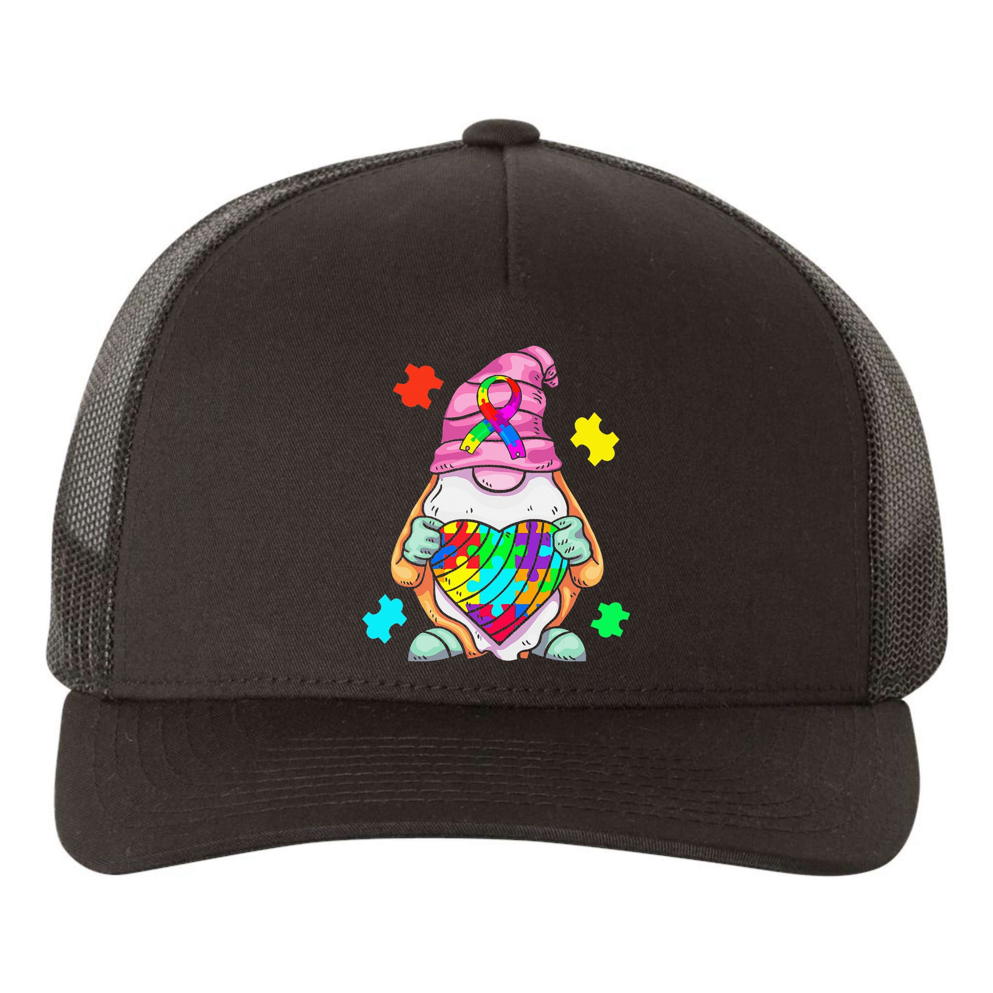 Autism Awareness Gnome Hugging Heart Acceptance Yupoong Adult 5-Panel Trucker Hat