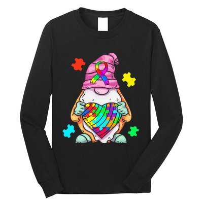 Autism Awareness Gnome Hugging Heart Acceptance Long Sleeve Shirt