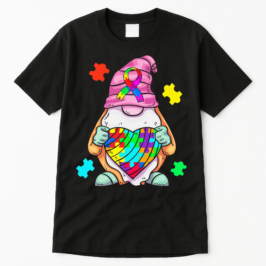 Autism Awareness Gnome Hugging Heart Acceptance Tall T-Shirt