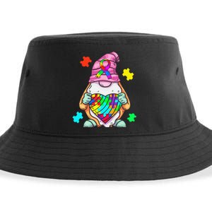 Autism Awareness Gnome Hugging Heart Acceptance Sustainable Bucket Hat