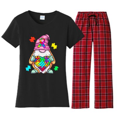 Autism Awareness Gnome Hugging Heart Acceptance Women's Flannel Pajama Set