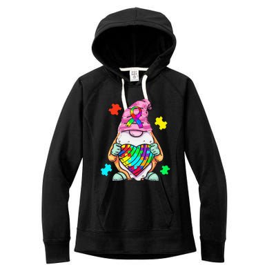 Autism Awareness Gnome Hugging Heart Acceptance Women's Fleece Hoodie