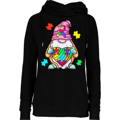 Autism Awareness Gnome Hugging Heart Acceptance Womens Funnel Neck Pullover Hood