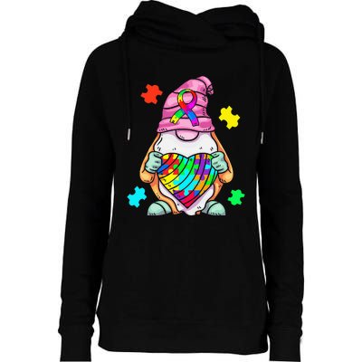 Autism Awareness Gnome Hugging Heart Acceptance Womens Funnel Neck Pullover Hood