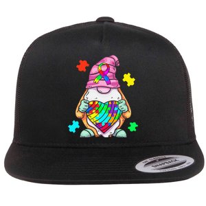 Autism Awareness Gnome Hugging Heart Acceptance Flat Bill Trucker Hat