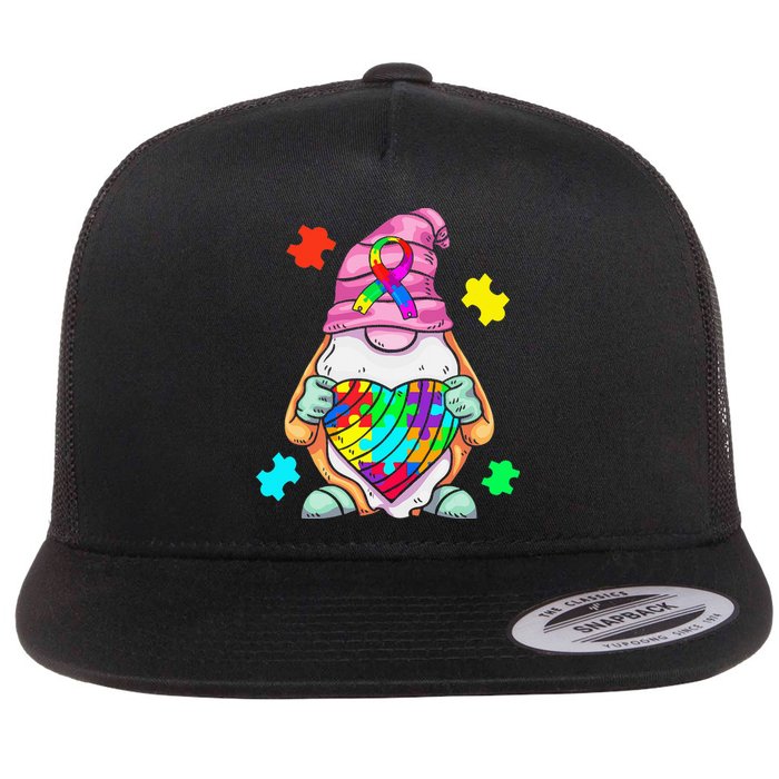 Autism Awareness Gnome Hugging Heart Acceptance Flat Bill Trucker Hat