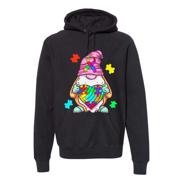 Autism Awareness Gnome Hugging Heart Acceptance Premium Hoodie