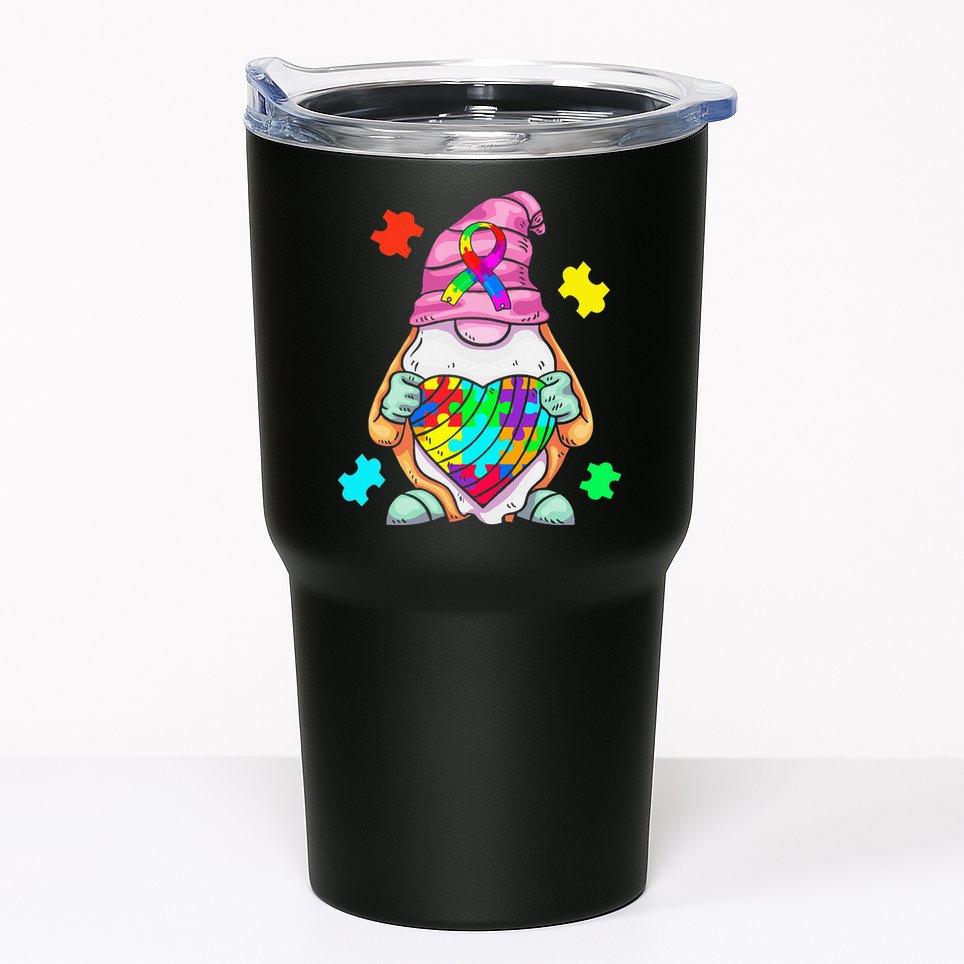 Autism Awareness Gnome Hugging Heart Acceptance Tumbler