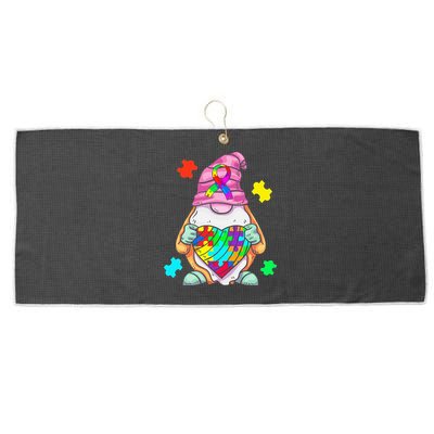 Autism Awareness Gnome Hugging Heart Acceptance Large Microfiber Waffle Golf Towel