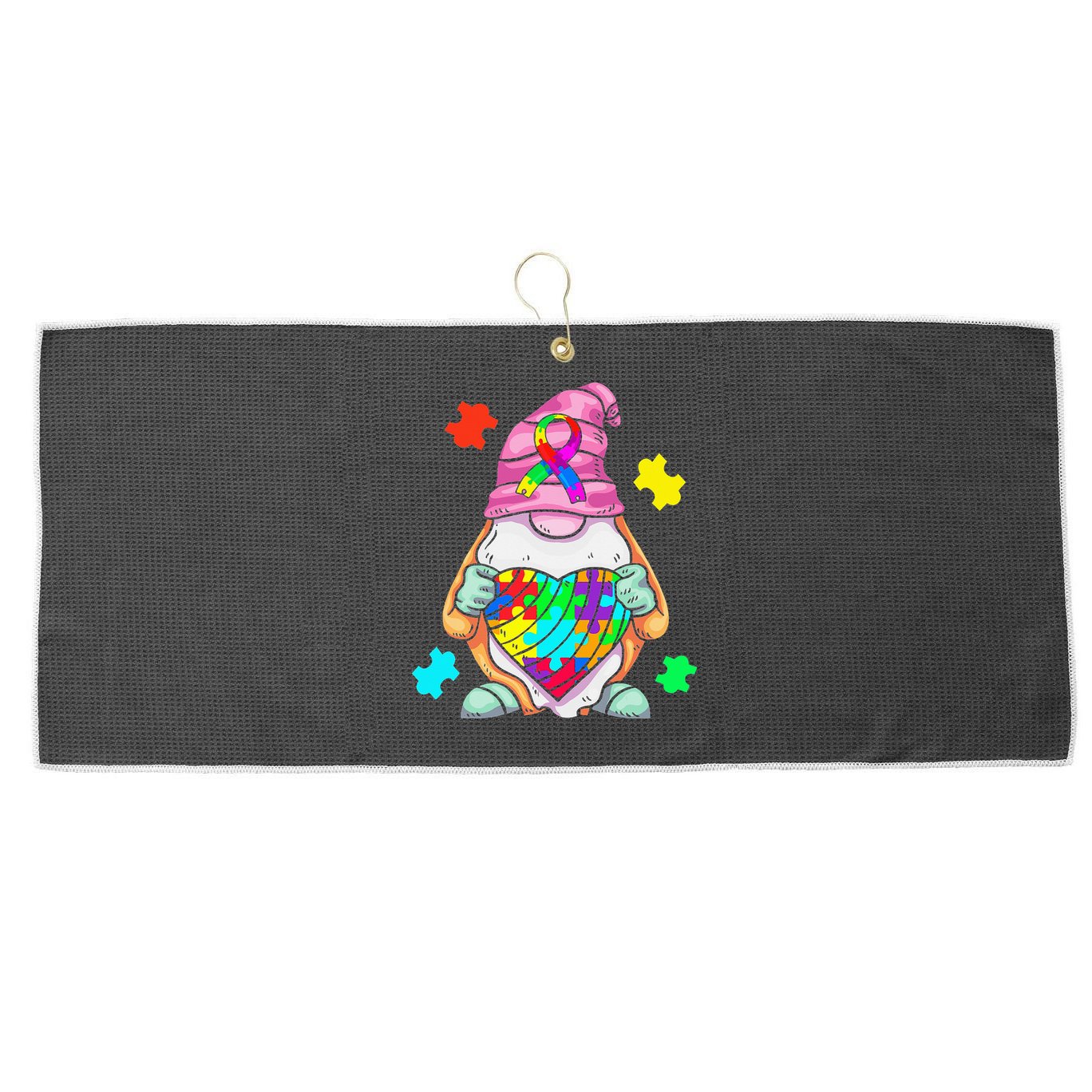 Autism Awareness Gnome Hugging Heart Acceptance Large Microfiber Waffle Golf Towel