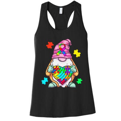 Autism Awareness Gnome Hugging Heart Acceptance Women's Racerback Tank