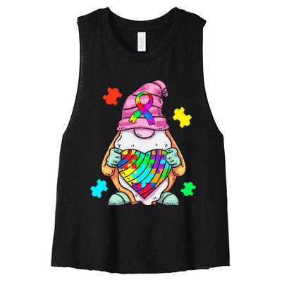 Autism Awareness Gnome Hugging Heart Acceptance Women's Racerback Cropped Tank