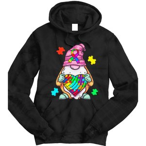 Autism Awareness Gnome Hugging Heart Acceptance Tie Dye Hoodie