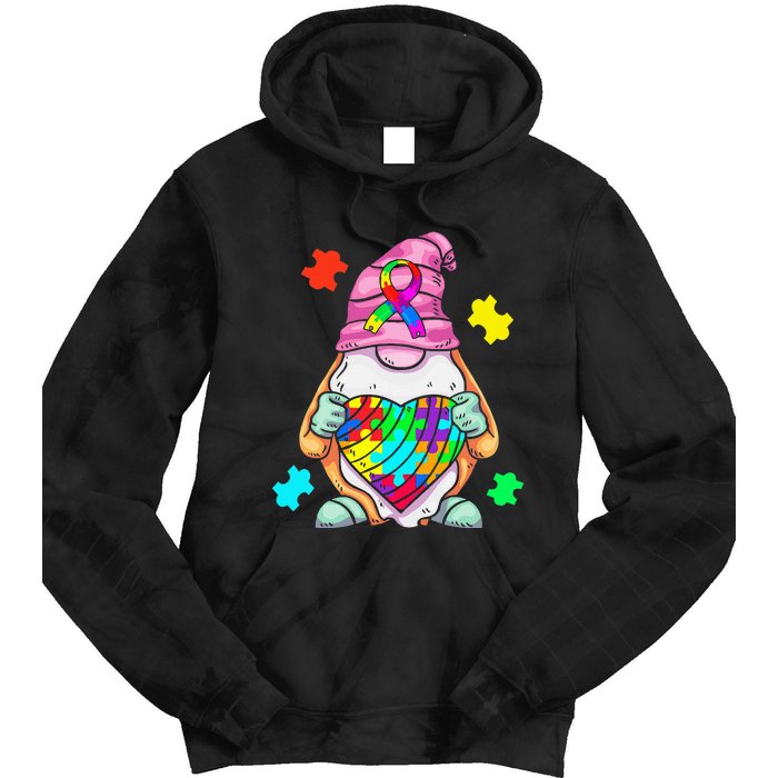 Autism Awareness Gnome Hugging Heart Acceptance Tie Dye Hoodie