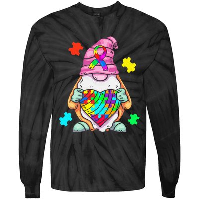 Autism Awareness Gnome Hugging Heart Acceptance Tie-Dye Long Sleeve Shirt