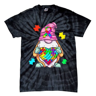 Autism Awareness Gnome Hugging Heart Acceptance Tie-Dye T-Shirt