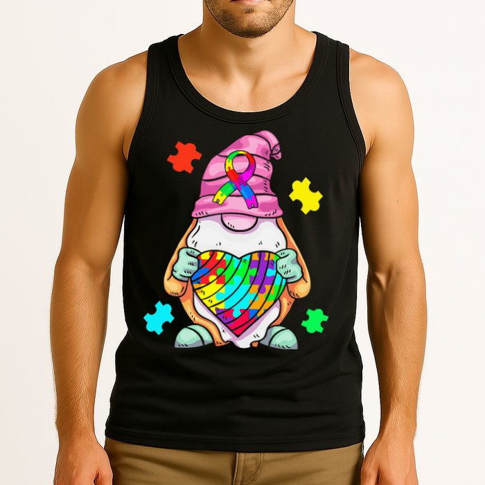 Autism Awareness Gnome Hugging Heart Acceptance Tank Top