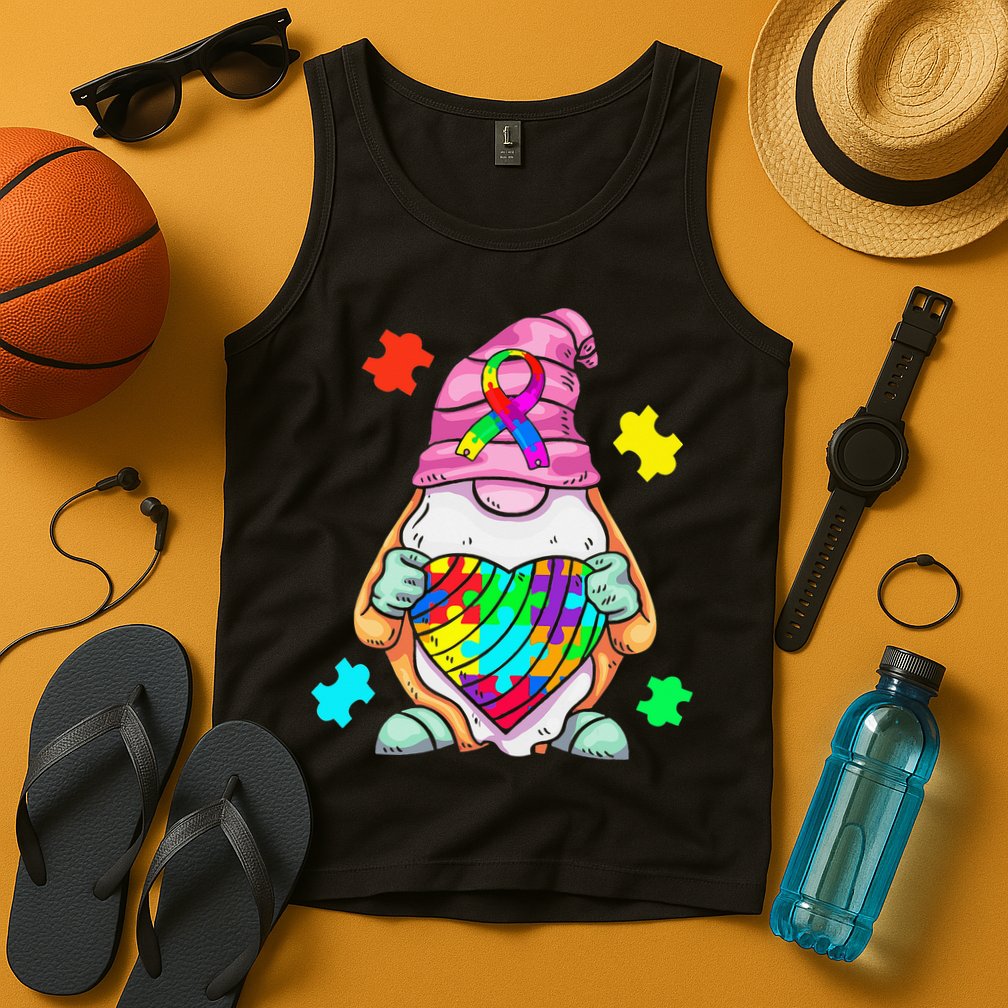 Autism Awareness Gnome Hugging Heart Acceptance Tank Top