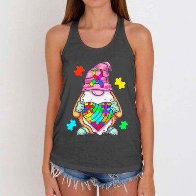 Autism Awareness Gnome Hugging Heart Acceptance Women's Knotted Racerback Tank