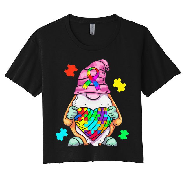 Autism Awareness Gnome Hugging Heart Acceptance Crop Top