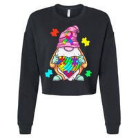Autism Awareness Gnome Hugging Heart Acceptance Cropped Pullover Crew