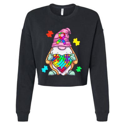 Autism Awareness Gnome Hugging Heart Acceptance Cropped Pullover Crew