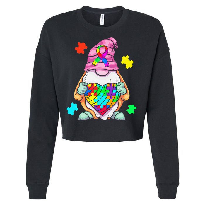 Autism Awareness Gnome Hugging Heart Acceptance Cropped Pullover Crew