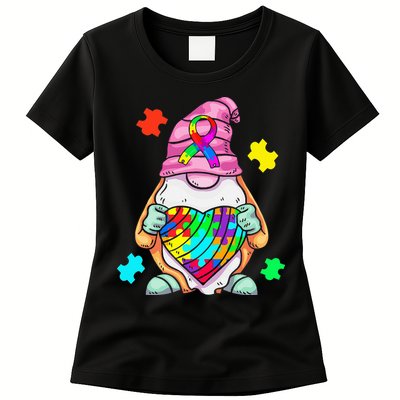 Autism Awareness Gnome Hugging Heart Acceptance Womens T-Shirt