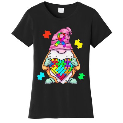 Autism Awareness Gnome Hugging Heart Acceptance Women's T-Shirt