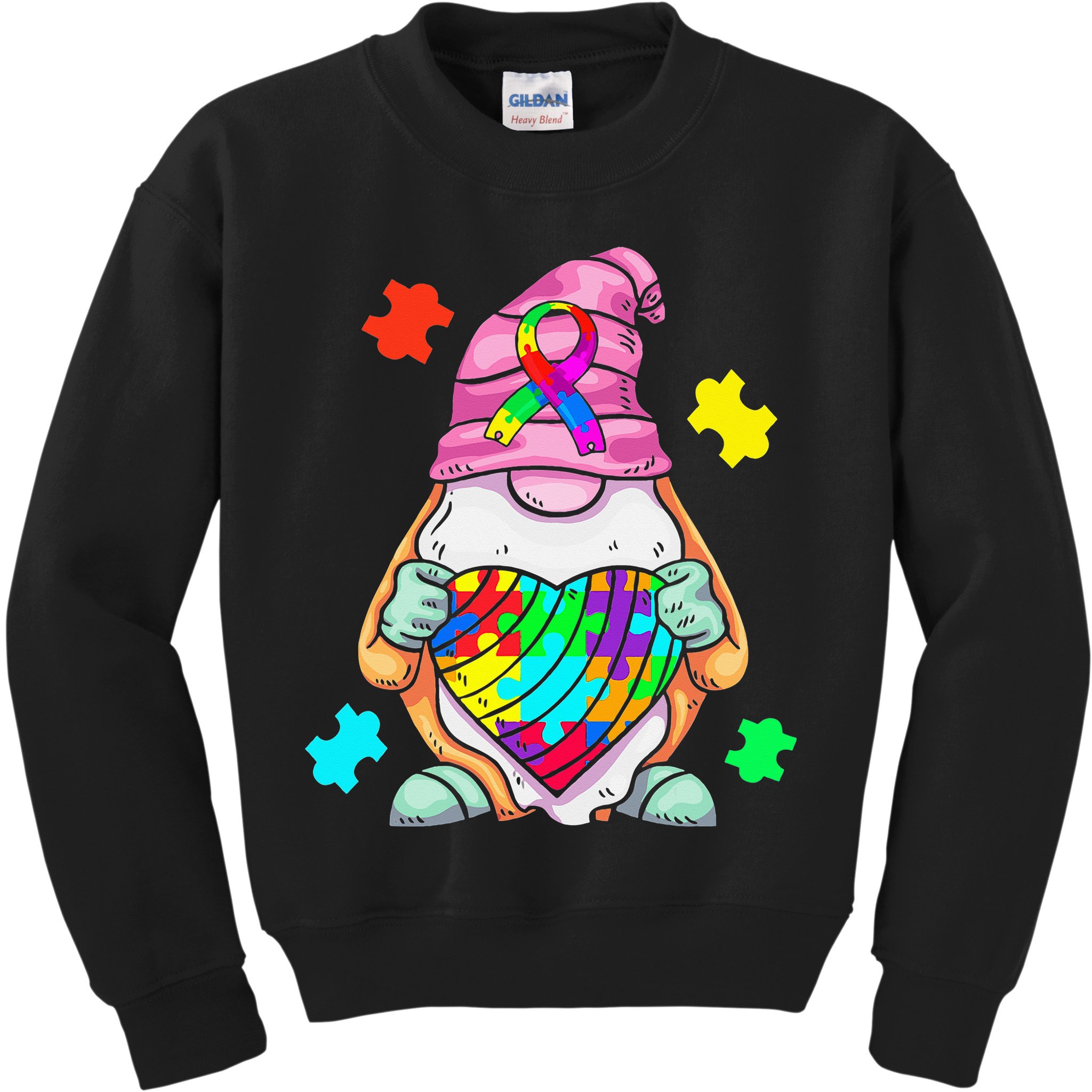 Autism Awareness Gnome Hugging Heart Acceptance Kids Sweatshirt