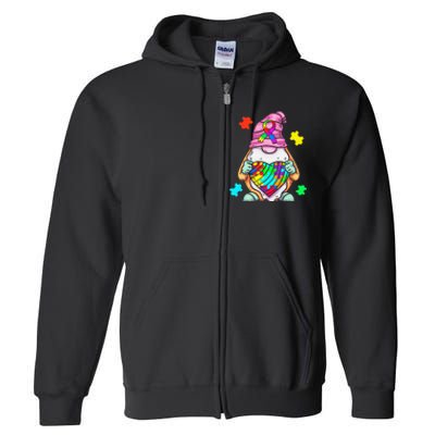 Autism Awareness Gnome Hugging Heart Acceptance Full Zip Hoodie