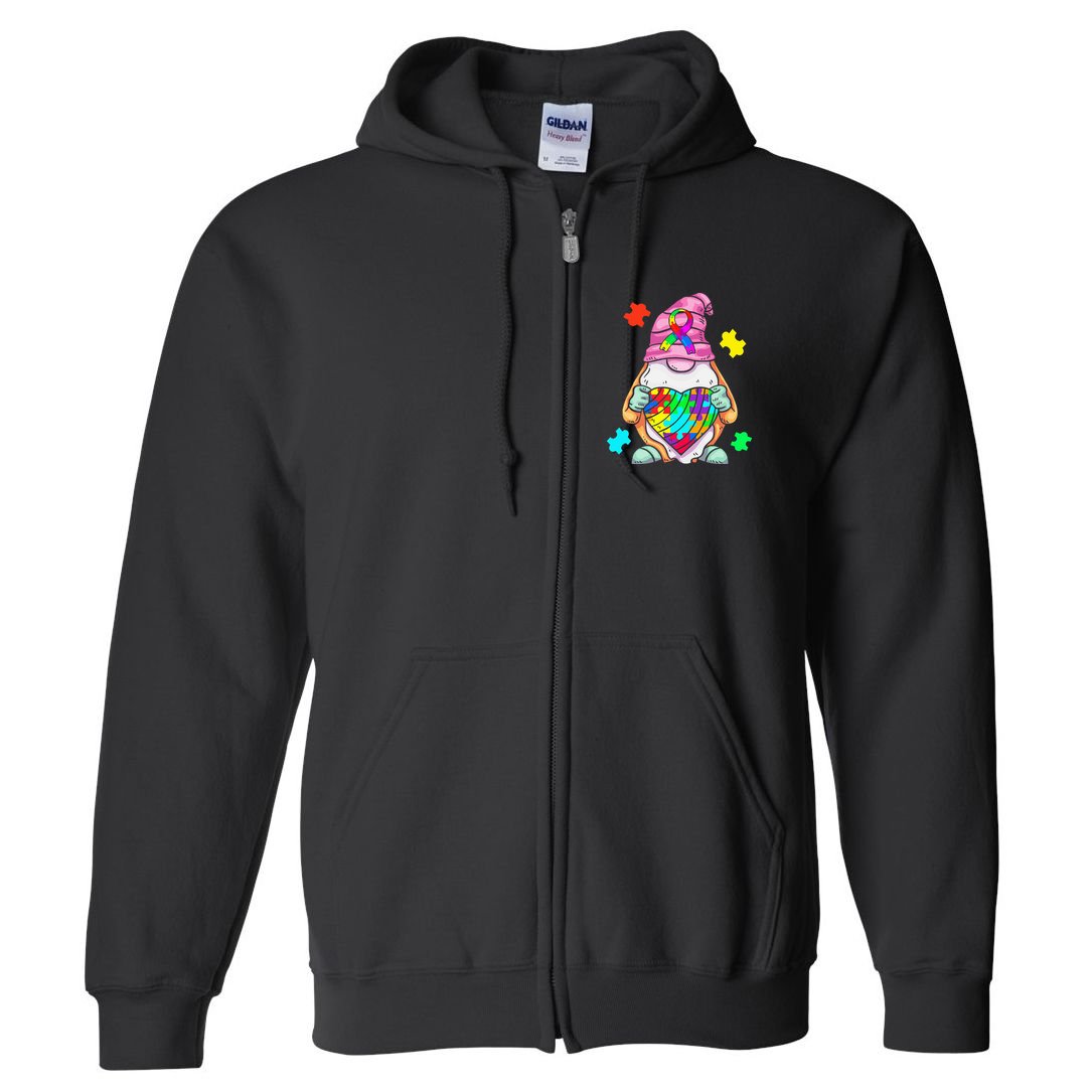 Autism Awareness Gnome Hugging Heart Acceptance Full Zip Hoodie