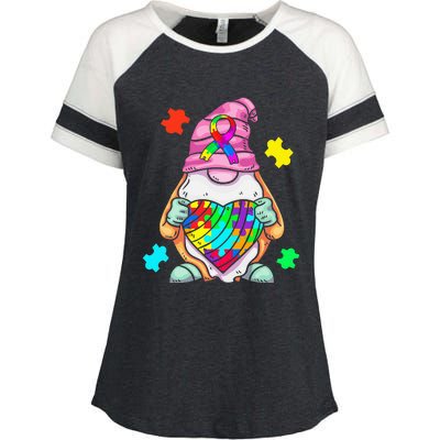 Autism Awareness Gnome Hugging Heart Acceptance Enza Ladies Jersey Colorblock Tee