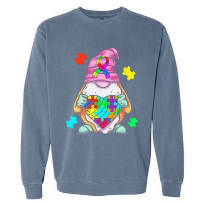 Autism Awareness Gnome Hugging Heart Acceptance Garment-Dyed Sweatshirt