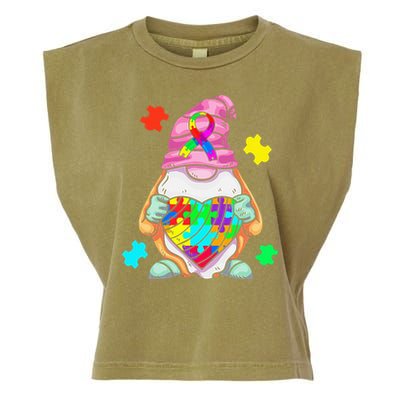 Autism Awareness Gnome Hugging Heart Acceptance Garment-Dyed Women's Muscle Tee
