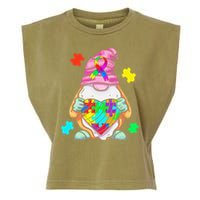 Autism Awareness Gnome Hugging Heart Acceptance Garment-Dyed Women's Muscle Tee