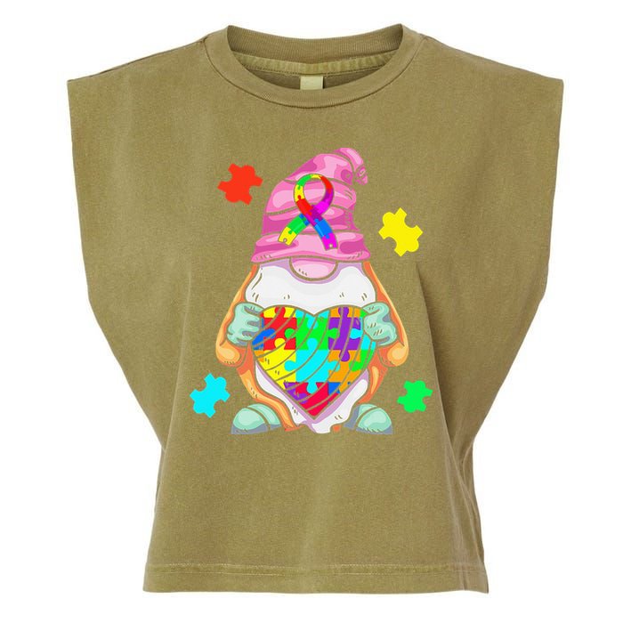 Autism Awareness Gnome Hugging Heart Acceptance Garment-Dyed Women's Muscle Tee