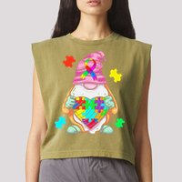 Autism Awareness Gnome Hugging Heart Acceptance Garment-Dyed Women's Muscle Tee