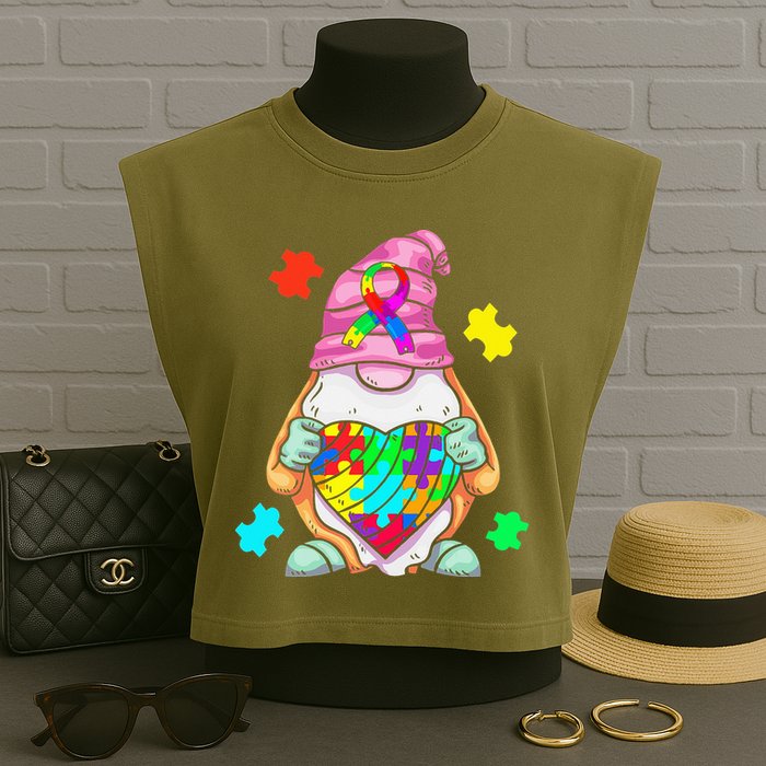 Autism Awareness Gnome Hugging Heart Acceptance Garment-Dyed Women's Muscle Tee