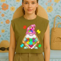 Autism Awareness Gnome Hugging Heart Acceptance Garment-Dyed Women's Muscle Tee
