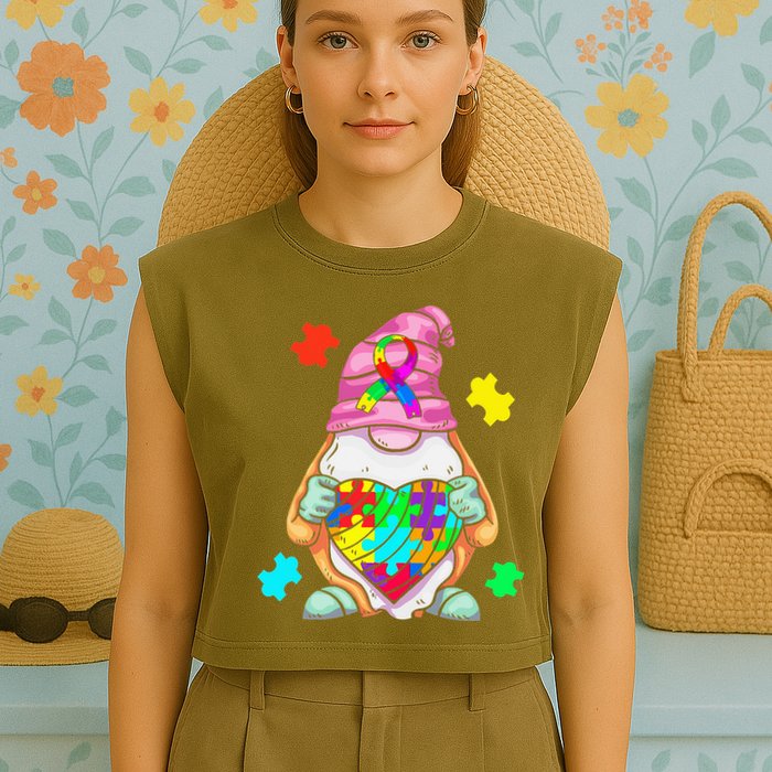 Autism Awareness Gnome Hugging Heart Acceptance Garment-Dyed Women's Muscle Tee