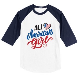 All American Girl | 4th Of July Family Outfits Baseball Sleeve Shirt