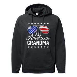 All American Grandma 4th of July Family Matching Sunglasses Performance Fleece Hoodie