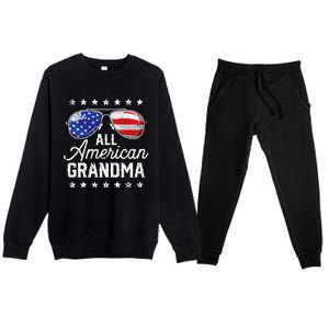 All American Grandma 4th of July Family Matching Sunglasses Premium Crewneck Sweatsuit Set