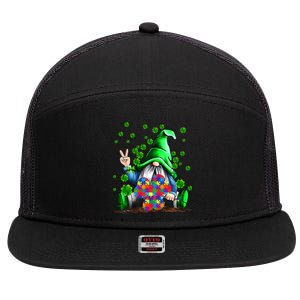 Autism Awareness Gnomes Shamrock St Patricks Day Funny Gift 7 Panel Mesh Trucker Snapback Hat